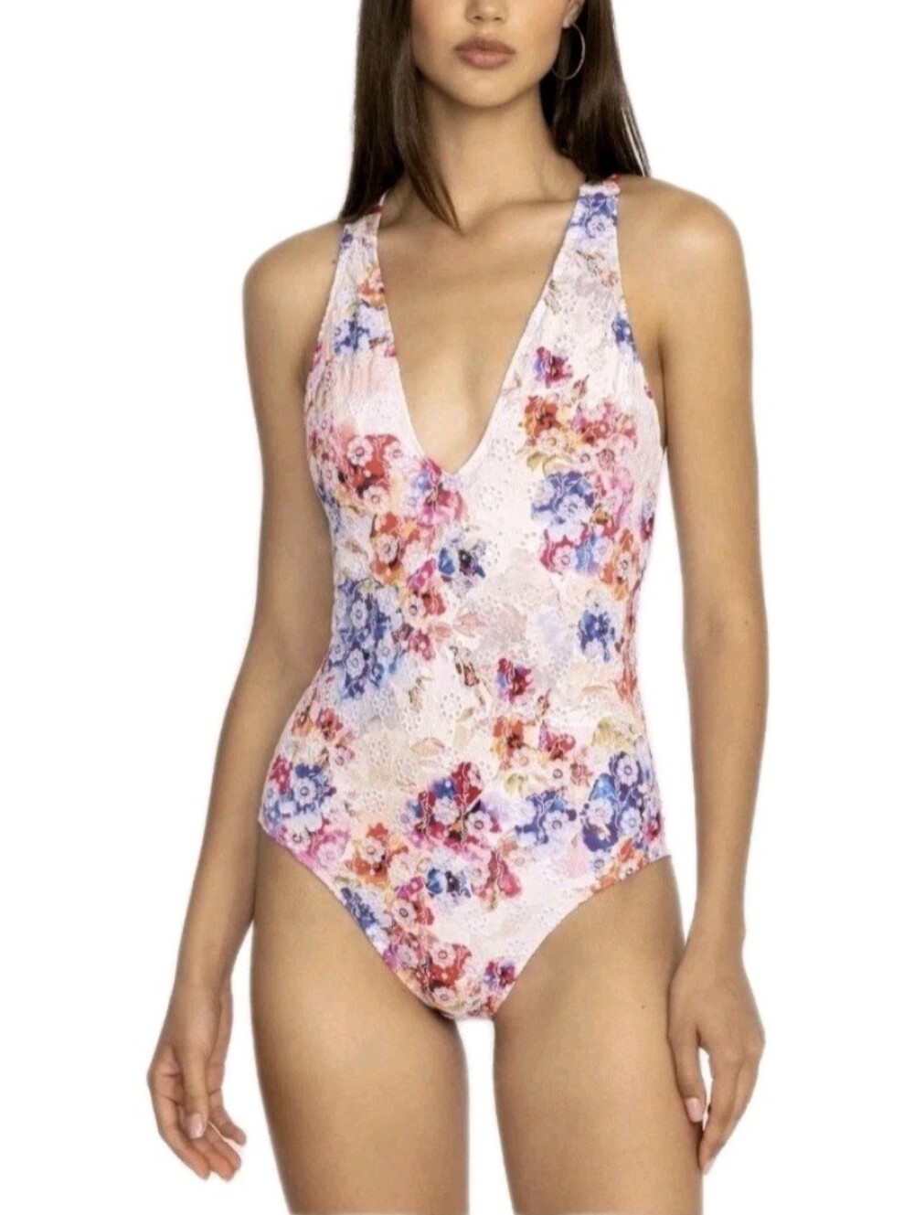 Johnny Was Swimsuit Summer Days Eyelet Crossback One Piece Size M NEW